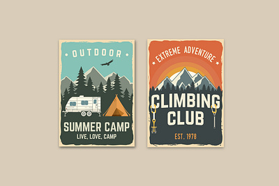 Outdoor Adventure Posters adventure badge banner camp camping climb climbing design illustration logo mountain outdoor patch poster rock tent vector