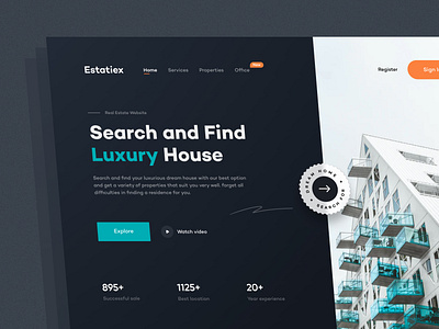 Estatiex - Real Estate Website 🤘🔥 building buy home estate estate branding estate header estate landing estate ui explore home house minimal minimalism properties property property management real estate real estate agnecy real estate website residence web design