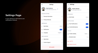 Settings Page app design graphic design illustration ui ux