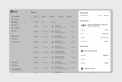 Blank | Order Details Sidebar blank dashboard delivery figma order details product design shipping side menu sidebar ui design