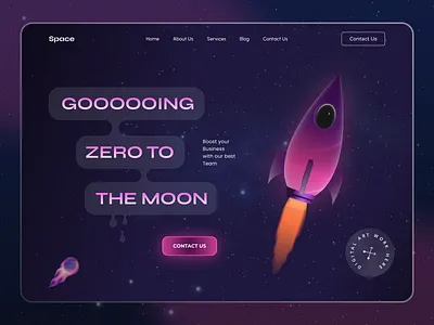 3D - Space Header UI UX Design 3d branding cool crypto cryptowebsite dark dark mode game gaming graphic design header illustration landing page new rocket space ui web design web3 website