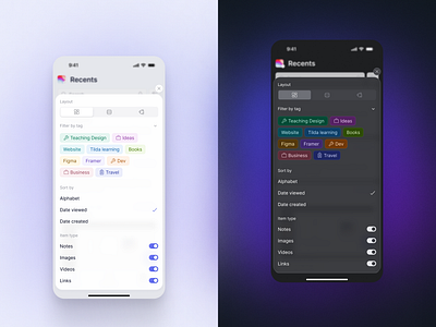 Sort & Filters for Parmind App android dark figma filters ios light parmind react settings sort