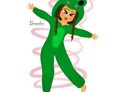 Girl in frog pajamas frog girl green pajama tease