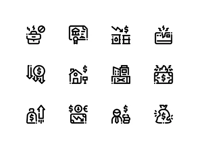 Economic Crisis icon set | Line style app black branding design flat graphic design icon illustration logo minimal outline ui vector web website