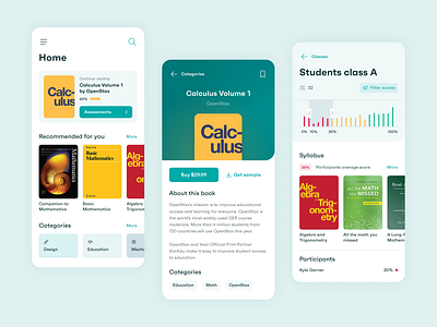 Books reading and learning app app application books categories classes clean design filters green learning library reading ui ui design