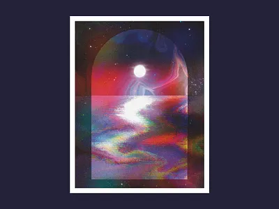 Iridescent Portal archway colourful cosmos geometric illustration iridescent nebula night noise ocean portal raindow retro sea shimmer space stars sun vintage window