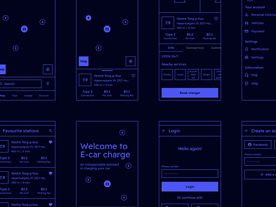 Wireframes - Charging Station Locator Mobile App app design caddiesoft design design process electrical cars figma locator mobile design norge norway wireframes wireframing