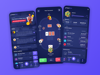 PokerFam mobile app app betting cards chat design gambling game ui gaming interface jackpot mobile mobile app mobile game online platform poker roulette statistic ui uiux