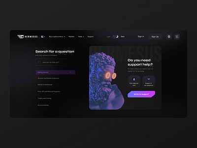 Crypto exchange — Support page crypto crypto exchange design faq figma illustration support ticket ui ux web3 webdesign