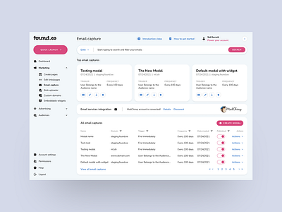 Found.ee — Music sales management app cards crm enterprise erp grid left bar left nav left navigation light theme music navigation pink saas spreadsheet table tile ui ux web