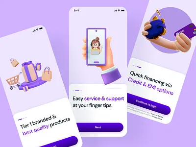 Onboarding screens with 3D Illustration - Walkthrough 3d app branding clay 3d clay illustrations colorful dailyui design figma illustration light theme minimal onboarding onboarding screens purple ui ui design ux vector walkthrough