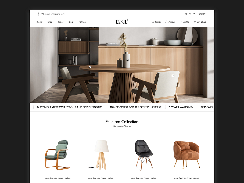 Eskil - Furniture Store Theme branding clean contemporary furniture interior design layout modern shop store theme ui ux wordpress