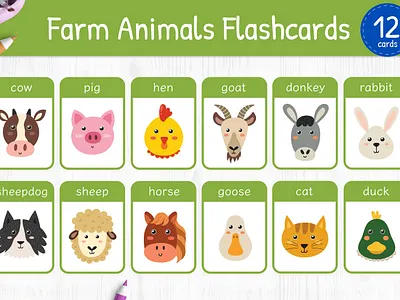 Farm Animals Flashcards for Kids cards