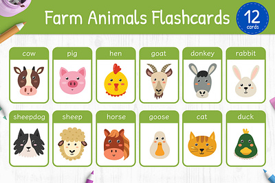 Farm Animals Flashcards for Kids cards