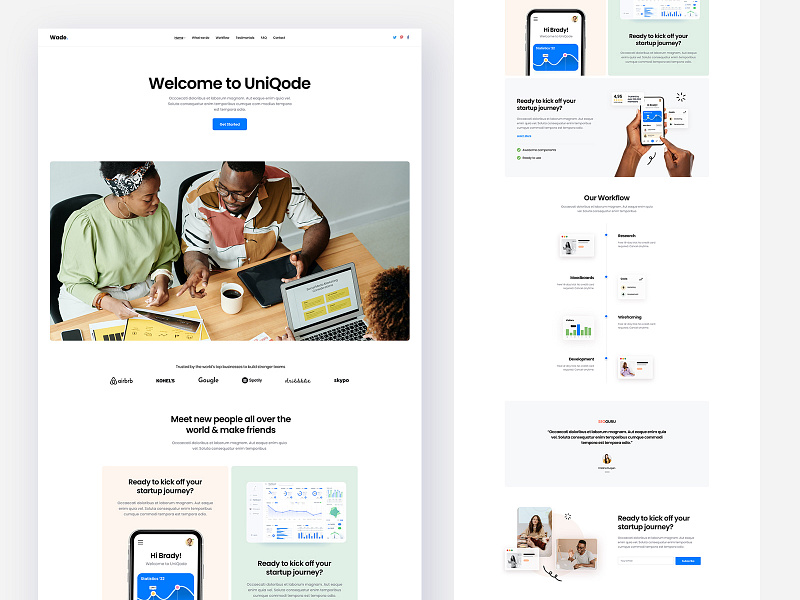 Wade - Business One Page Theme agency business clean design landing layout modern startups theme ui ux wordpress
