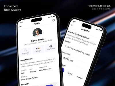 Detailed Worker Profile UI for Worker Finder App 👷🏻 app app design clean minimal mobile app design ui ui ux design user interface ux worker profile design