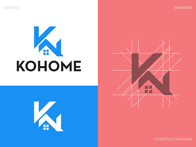 kohome logo Design and Branding blue branding building logo design business construction logo design home logo k logo kohome logo logo design minimal minimalist modern professional realestate realestate logo tower ui vector