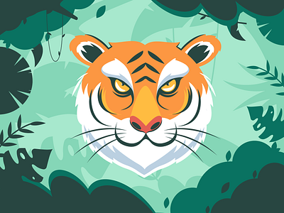 Tiger 🐅 animal cat flat design freepik green jungle lion orange palm tree predator tiger vector wild