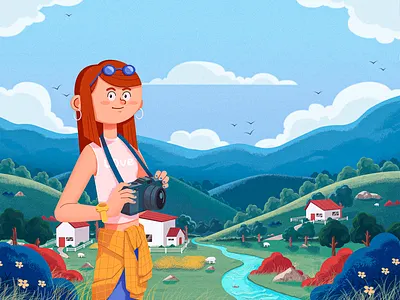 Landscape Tourist - Travel camera design graphic design illustration illustrator landscape minimalist motion graphics photoshop psd sketch sketching tourist travel vector