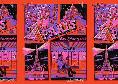 Paris at night city comic eiffel fashion graphic design handlettering illustration landscape lettering neon neon noir night paris poster retro travel