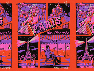 Paris at night city comic eiffel fashion graphic design handlettering illustration landscape lettering neon neon noir night paris poster retro travel