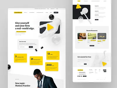 LearnTheLaw 💡 3d figma flat glass hero home home page landing page law lawyer learn learning logo minimal numbers spheres ui ux website yellow