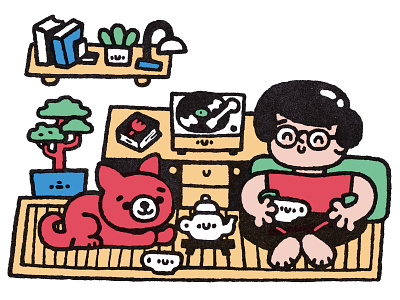 Japanese room boy cartoon curtis cute design dog doodle fun illustration japanese kawaii men music