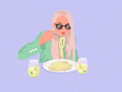 Evening brunch adobe illustration brunch cute dinner food girl illustration illustration portrait girl illustrator lemonade pasta vector