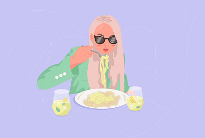 Evening brunch adobe illustration brunch cute dinner food girl illustration illustration portrait girl illustrator lemonade pasta vector