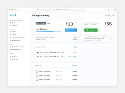 Ring4 - Business Phone (Saas Web App) app application business call clear control panel dashboard figma grey plan redesign ring ui ux web webdesign