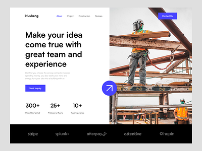 Nuukang - Construction Landing Page agency agency landing page agency web agency website build building clean construction contractor contractor landing page contractor website hero section landing page minimalist web web design website website design