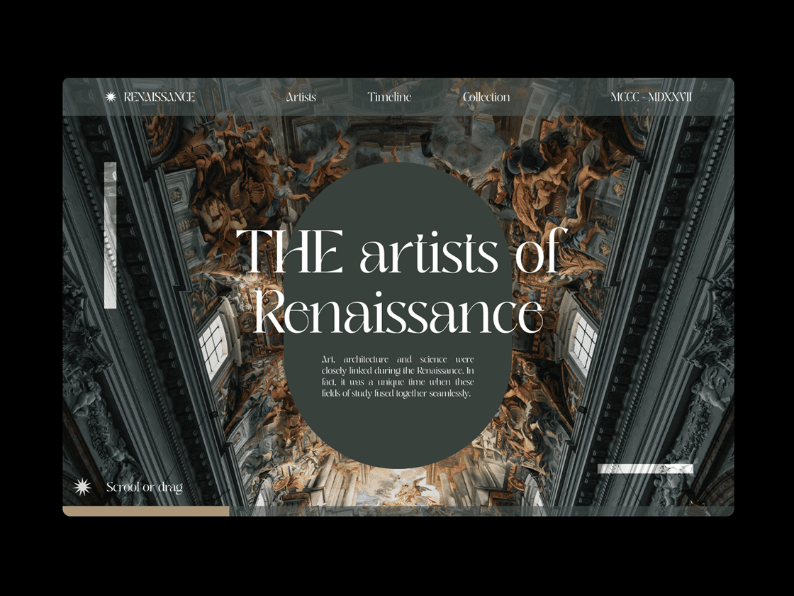 Renaissance｜Website art dark ui design digital art historic homescreen landing page leonardo da vinci monalisa renaissance timeline typography ui user interface web website