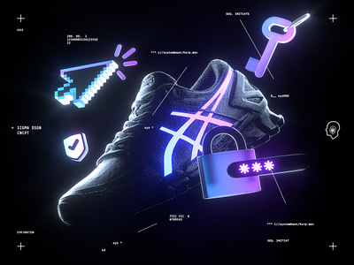 3D Pitch Work — Cybersec Sheaker 3d abstract ad design c4d cinema 4d cyber cyber security cybersecurity graphic illustration infosec modern neon octane pitch protection render shoe sneaker