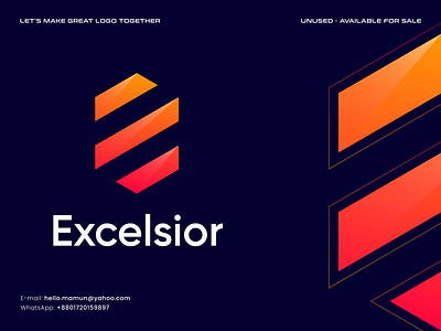 Excelsior - Modern Letter E Logo Design abstract logo blockchain branding crypto design ecommerce futuristic gradient icon letter letter e letter logo lettering light logo logo design logo designer modern modern logo monogram