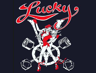 Lucky T shirt design for gearheads character design handlettering illustration logo t shirt design