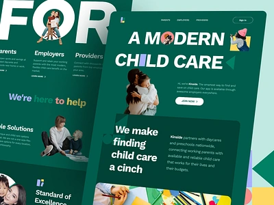 Kinside - Child Care Landing Page Redesign child children colourful green kids kidz play playground toy toys