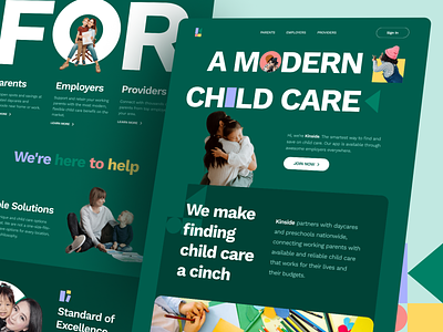 Kinside - Child Care Landing Page Redesign child children colourful green kids kidz play playground toy toys