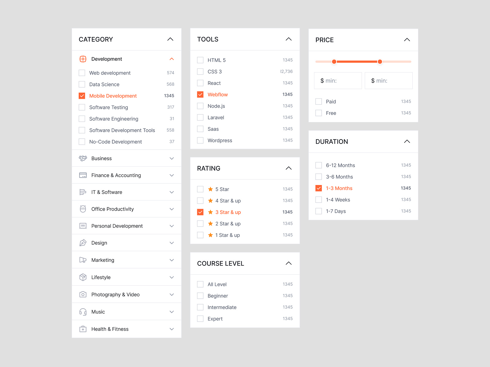 Course Filter Page UI Design Etutor by Templatecookie on Dribbble