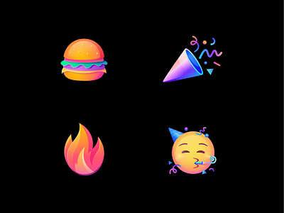 Emojis for Saturn App 3d art branding burger design emoji fire fun graphic design illustration illustrator logo party party hat party popper saturn ui vector