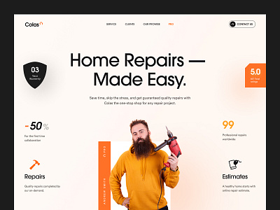 Colas Home Repairs Website header header design header ui home repairs landing page modern landingpage modern website real estate repairs ui design uiux design web webdesign website design