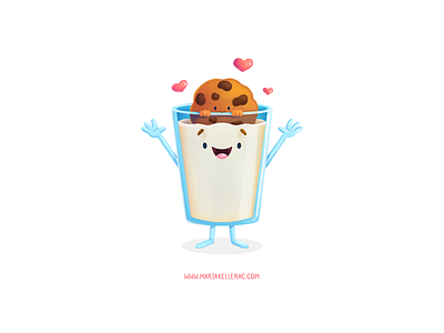 Perfect Match! cartoon cookies cute glass of milk illustration kidlit kidlitart leche y galletas love mariakeller match mexico milk