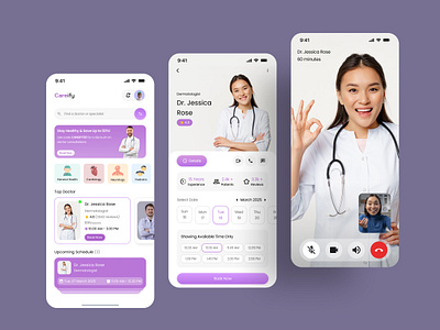 Careify – Smart Telemedicine App UI 3d bookappointment healthcare healthcareapp mobileuidesign ui uidesign