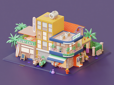 Vietnamese 3d town 3d 3d art 3d illustration app asia city diorama icon illustration isometric nft nha trang render town travel ui ux vespa vietnam