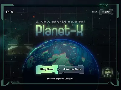 Gaming platform UI - Planet-X 3d animation typography ui ux