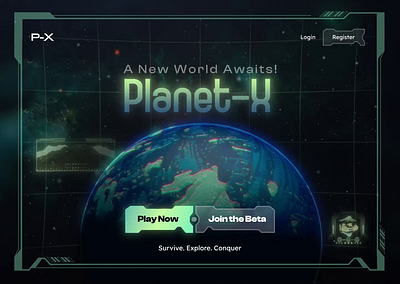 Gaming platform UI - Planet-X 3d animation typography ui ux