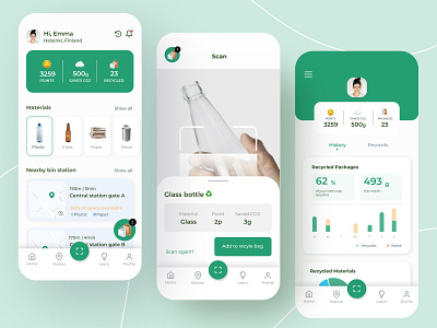 Eco Point - Recycling app eco eco friendly environment mobile app mobile design recycling app recyling scan scanner trash ui waste management waste sorting