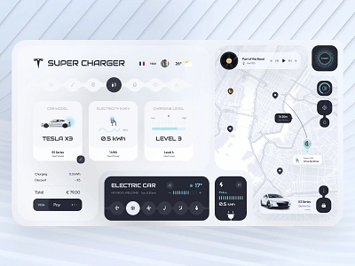 Super Charger Dashboard app application assistant battery car car dashboard car ui control panel controller electric car electric vehicle interface map monitoring platform startup super charger tesla webapp widget