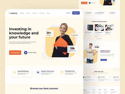 Online learning website - Landing page app education education site elearning landing page learning mobile app mobile design online learning ui webdesign website