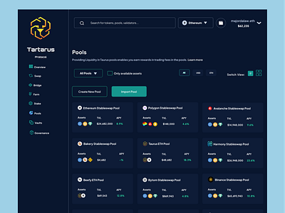 Tartarus Protocol: Liquidity Pool blockchain crypto defi design ui