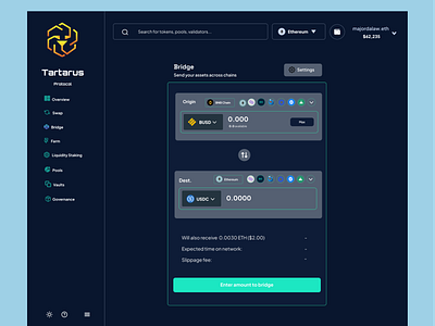 Tartarus protocol: Bridge blockchain crypto defi design ui